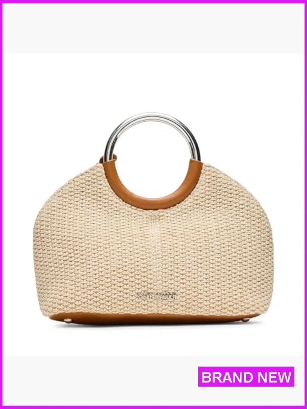 O-Ring Top Handle Bag Straw Crossbody Straw Bag Summer Straw Handbag Shoulder - Picture 3 of 5